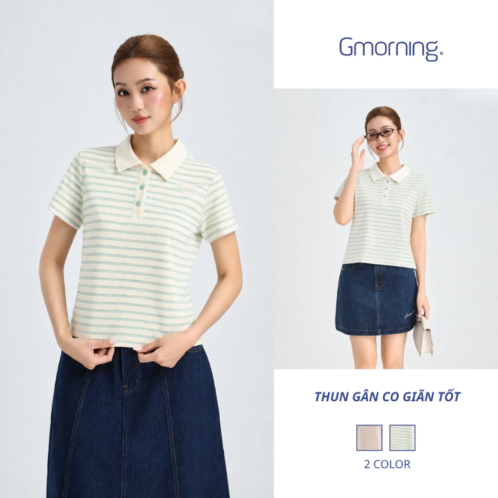 Áo Thun Polo Nữ Gmorning YAPG07024 Chất Thun Gân - Áo Phông Có Cổ Tay Ngắn Co Giãn Mềm Mát