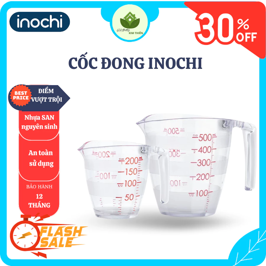Cốc Đong Inochi 200ml-500ml Vạch Rõ Ràng Dễ Định Lượng, Chịu Nhiệt Bền Đẹp Dễ Vệ Sinh - Gia Dụng Kim Thiên