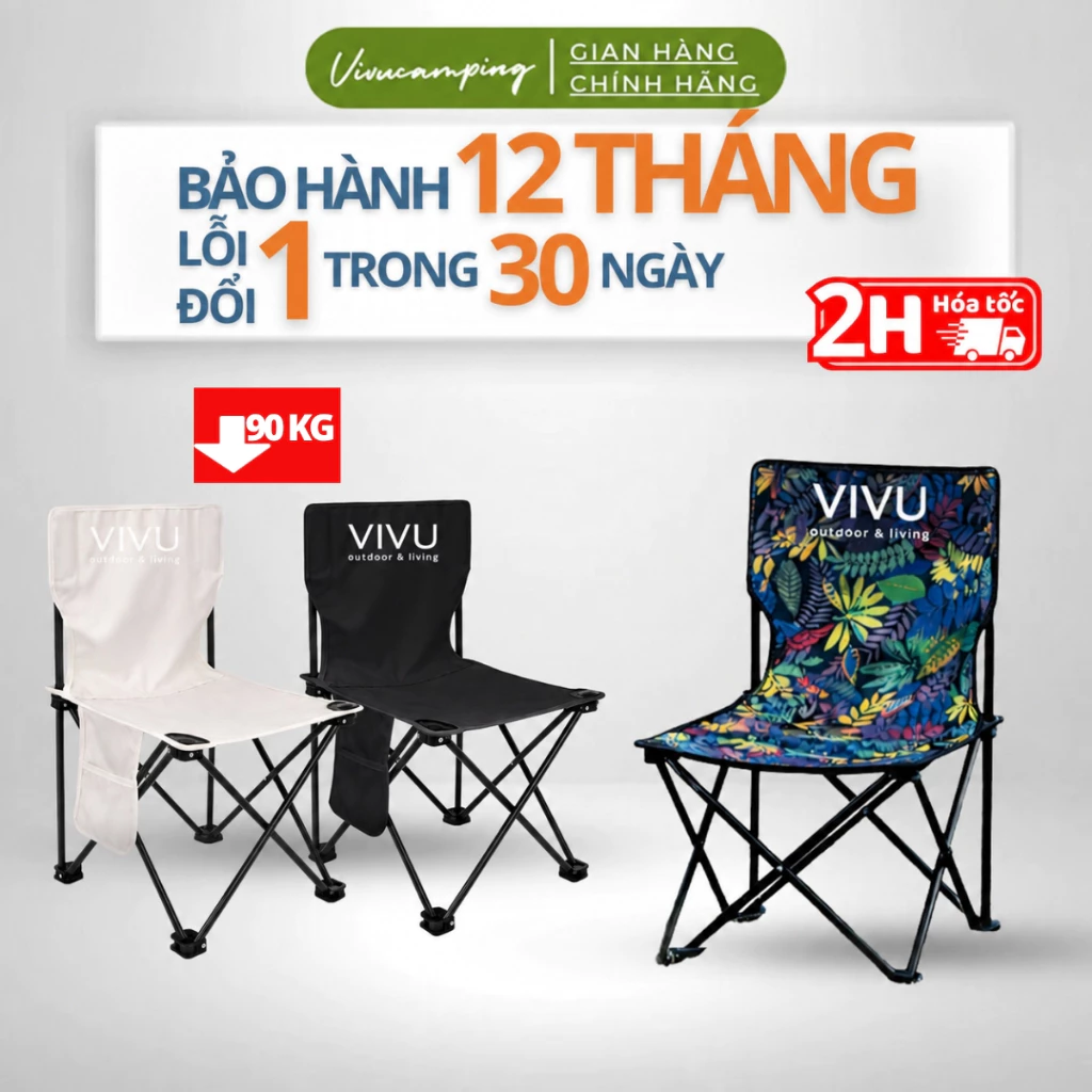 Ghế Câu Cá Gấp Gọn Vivu Outdoor Tựa Lưng Siêu Nhẹ Chịu Tải 150kg, Ghế Xếp Dã Ngoại Picnic Ngoài Trời