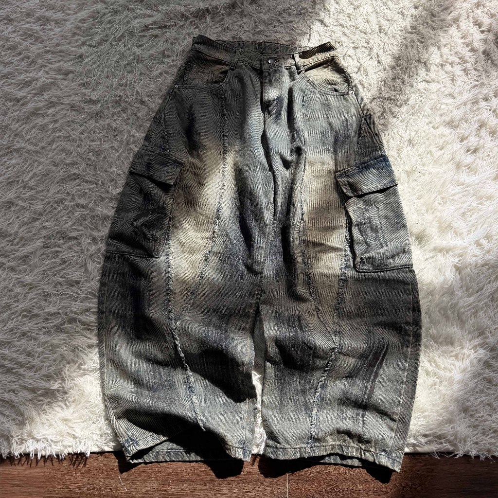 [ New Arrival ] SLICK - BARREL JEAN Denim Wash Túi Hộp Lai Tua Form ống cong- Local Brand THE SLICK WAY UNISEX