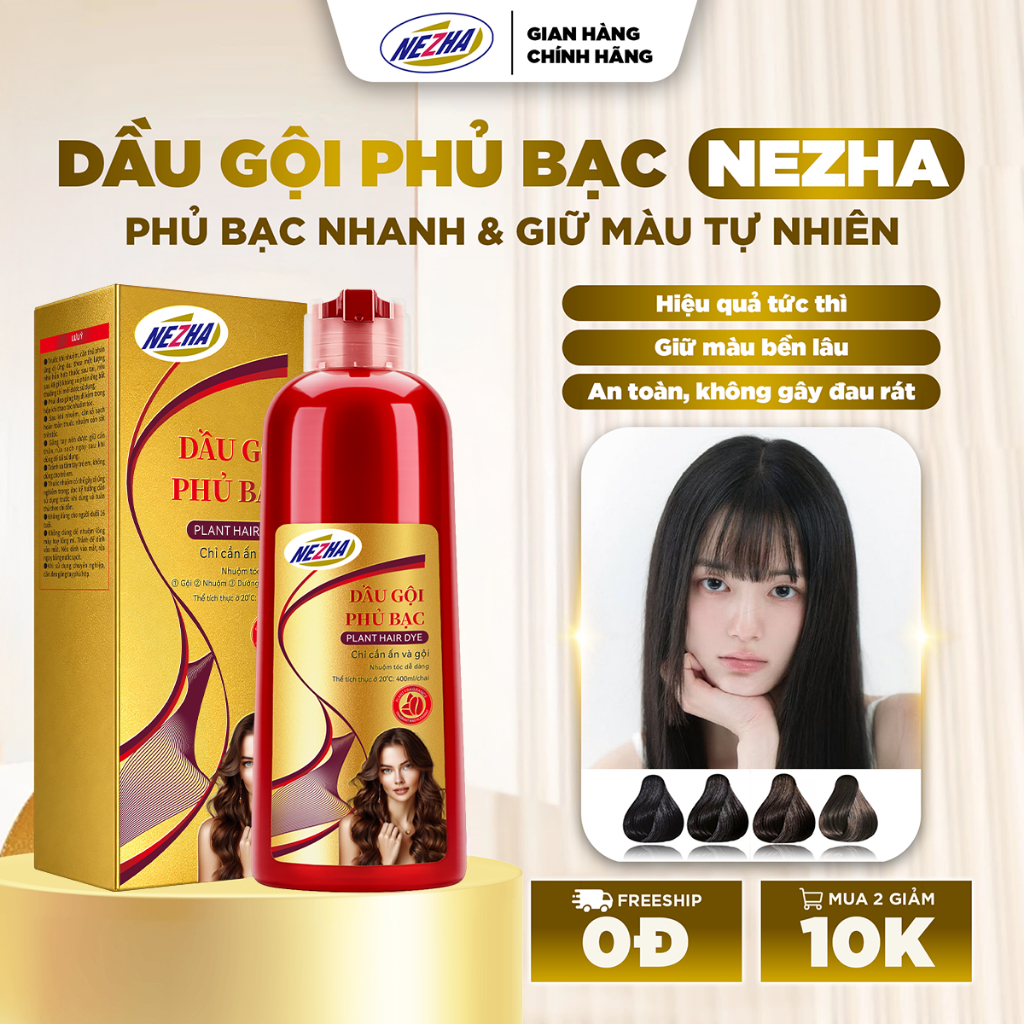 Dầu gội phủ bạc Nezha 400ml chính hãng. Dầu gội nhuộm tóc ĐEN, NÂU bền màu…