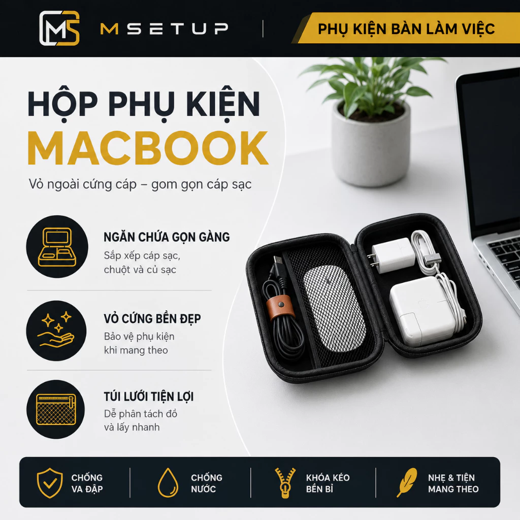 Hộp Đựng Cáp Sạc Phụ Kiện Laptop MacBook  Chống Va Đập, Phom Gọn Gàng