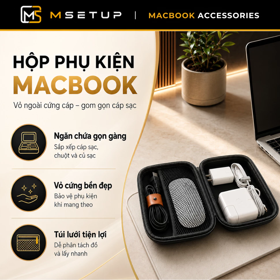 Hộp Đựng Sạc Phụ Kiện MacBook Phom Cứng Chống Va Đập Chống Sốc