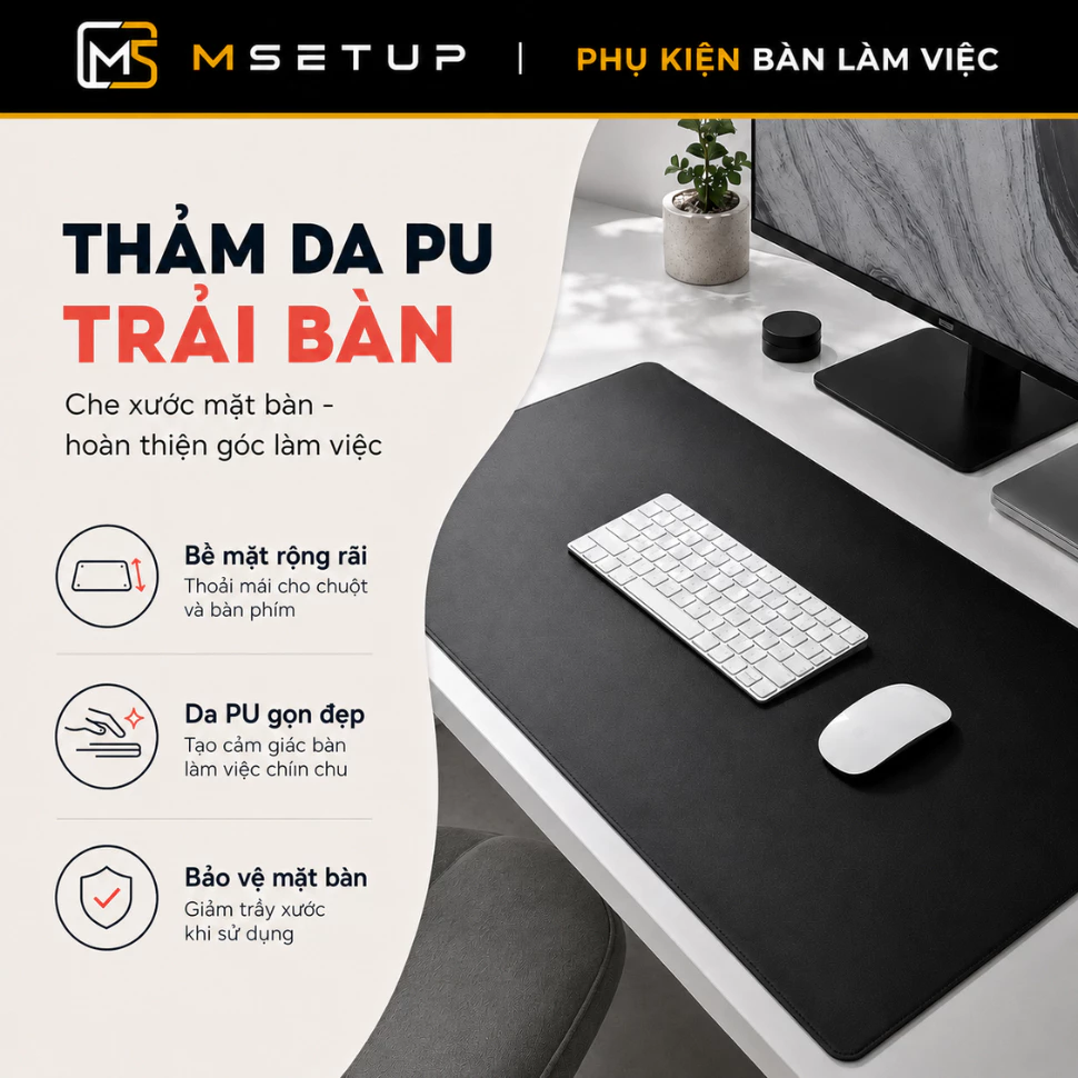 Thảm Da Trải Bàn Deskpad Lót Chuột Đa Năng Decor Dùng Được 2 Mặt 60x30 80x40 120x60cm