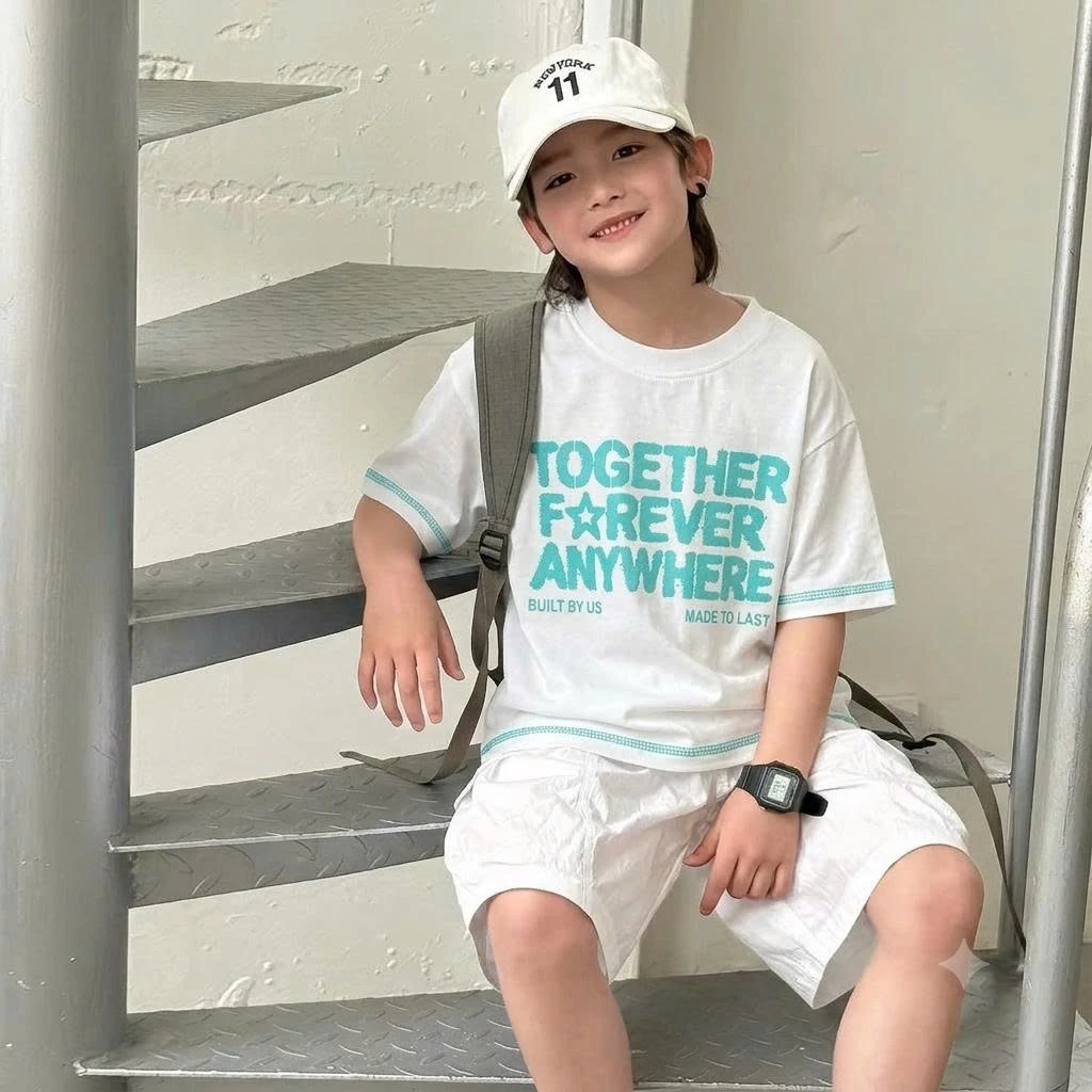 (COTTON XƯỚC) ÁO THUN CỘC TAY MÙA HÈ BOBONTKIDS,ÁO THUN UNISEX MÙA HÈ THOÁNG MÁT CHO BÉ SIZE 14-47KG B00112
