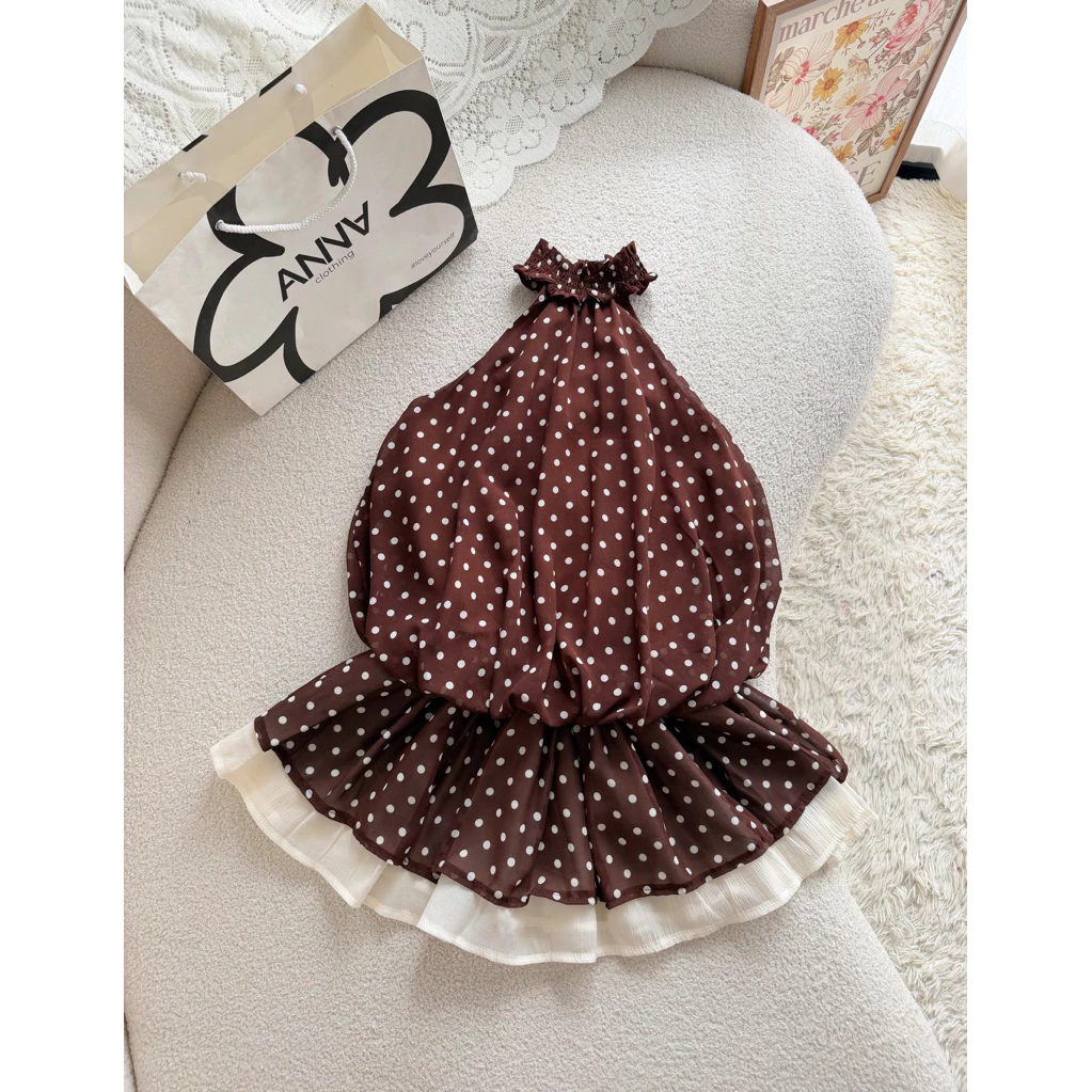 Set Bộ Nữ Chấm Bi Voan Nâu ANNA - Set Melina