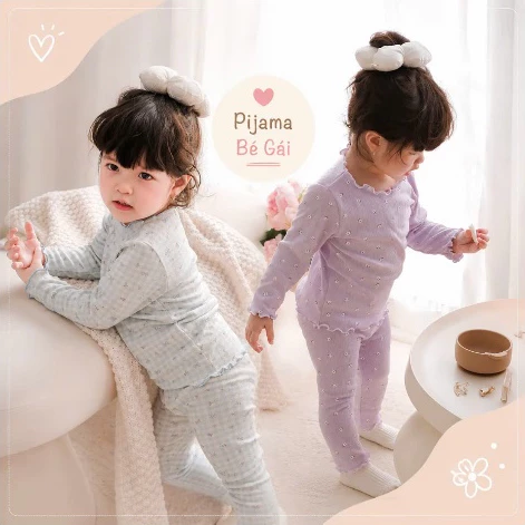 Sét Bộ Ngủ Dài Tay Hoạ Tiết Nhí Tràn Viền Bé Gái 8-22kg Chất Liệu Thun Tăm Hàn Mềm Mịn Co Dãn 4 Chiều