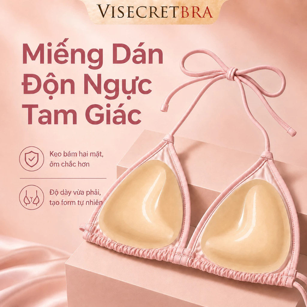 VISECRETBRA Áo Dán Nữ Độn Vòng 1 Hình Tam Giác Miếng Dán Độn Tạo Khe 3CM Keo Dính Sinh Học Mềm Mại Tái Sử Dụng -VN260555