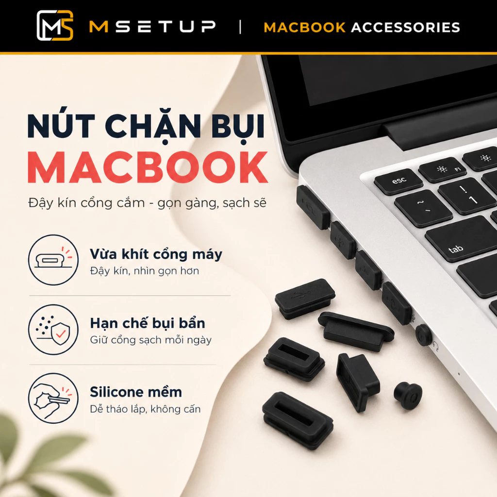 Bộ Nút Cao Su Chống Bụi Cổng Kết Nối Laptop MacBook Đủ Dòng