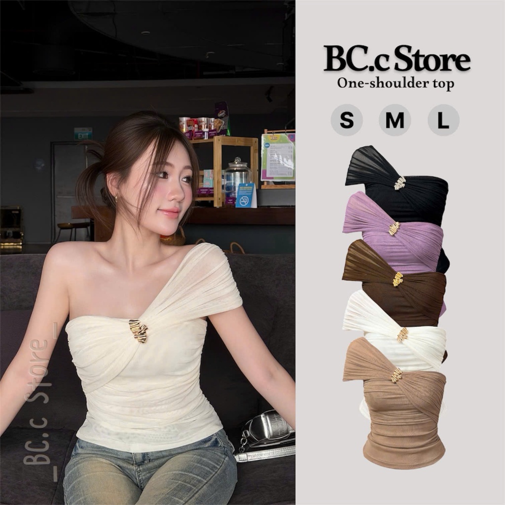 Áo Thun Lưới Mặc Nhiều Kiểu Lệch Vai Nữ Khuy Điều Chỉnh Ôm Body BCC STORE