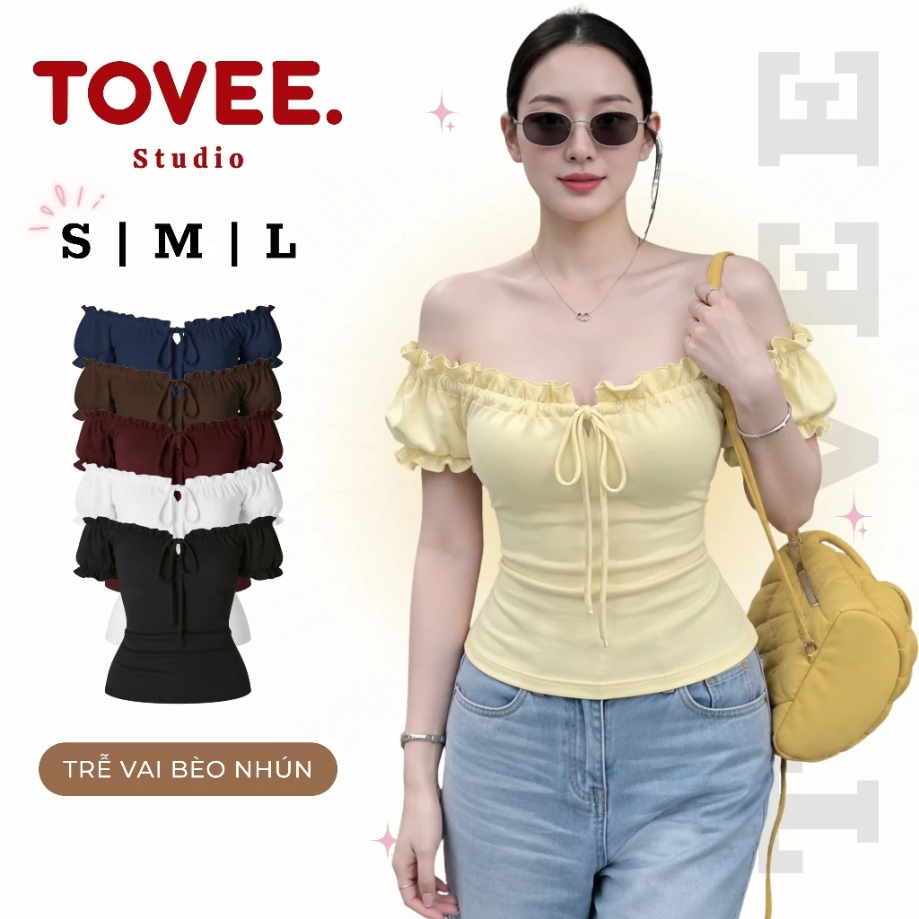 Áo Thun TRỄ VAI TAY BÈO NHÚN Dáng Dài Nữ Chất Thun Borip Kiểu Trơn DD107, Áo Thun Nữ Mặc 2 Kiểu Cổ Vuông Ôm Body TOVEE