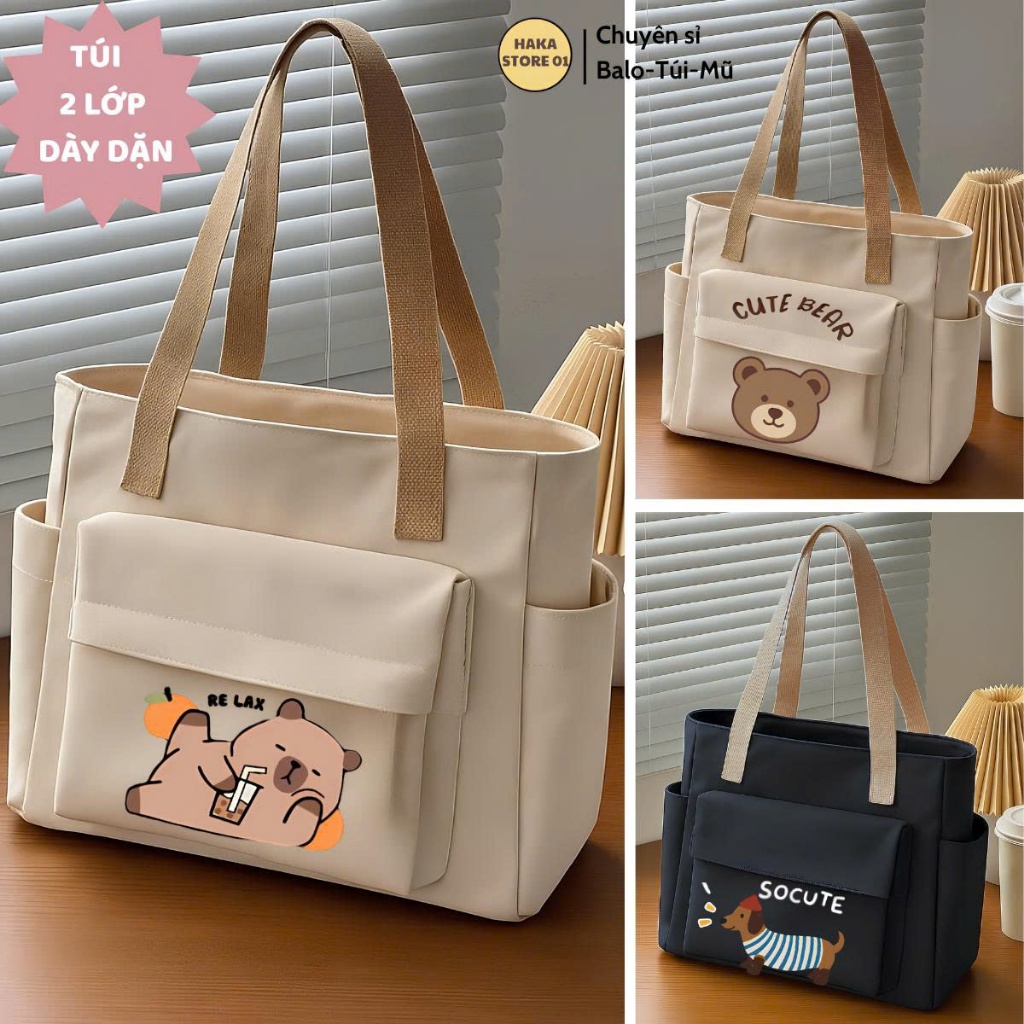 Túi tote 2 lớp vải canvas đựng đồ đi học cỡ lớn đựng vừa laptop phong cách…