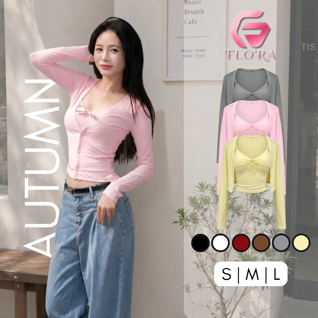 Áo Cardigan Kèm 2 Dây Chất Borip Lụa SET12, Khoác Nữ Kiểu Cài Nút Mix Hai Dây Flo'ra