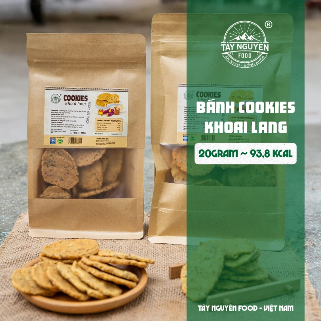 Bánh Cookies Khoai Lang Tây Nguyên Food - Việt Nam, Bánh Eatclean không đường 100g, 200g