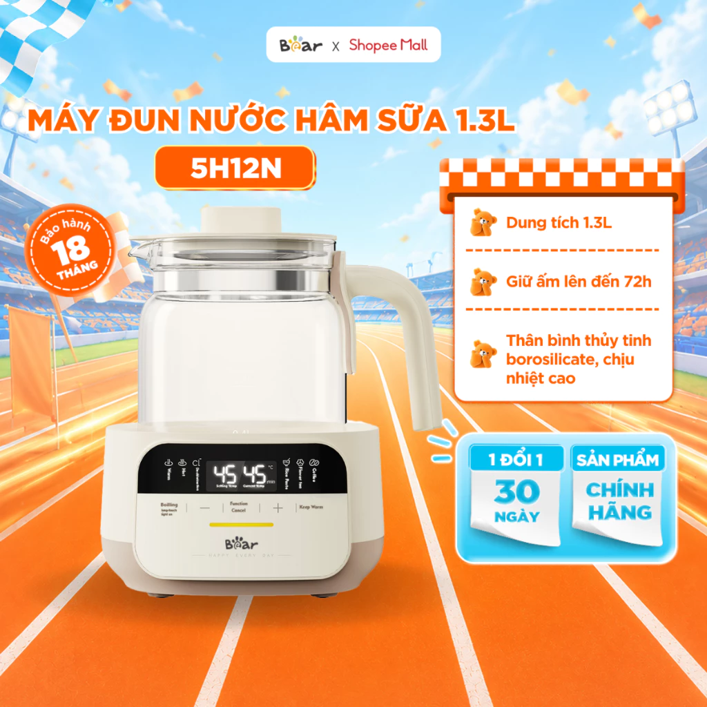 Bình Đun Nước Pha Sữa BEAR 1.3L, Máy Hâm Sữa Máy Đun Nước Pha Sữa Cho Bé Đa Năng Khử Clo An Toàn Giữ Nhiệt 72H WW-5H12N