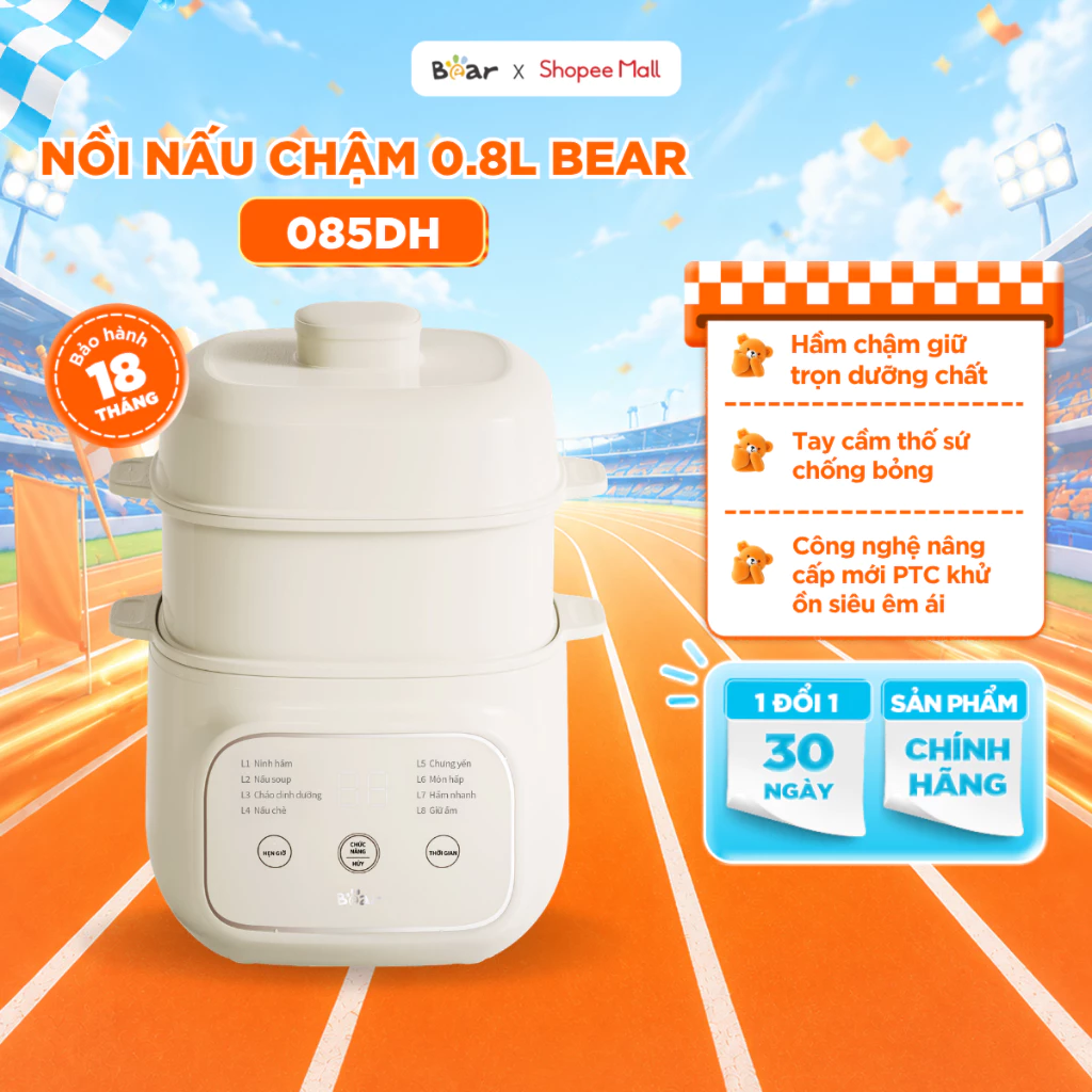 [MỚI] Nồi Nấu Cháo Chậm BEAR 0.8L, Nồi Nấu Chậm Cách Thuỷ Nấu Cháo Cho Bé Ăn Dặm Chưng Yến Hầm Ninh Đa Năng EST-085DH