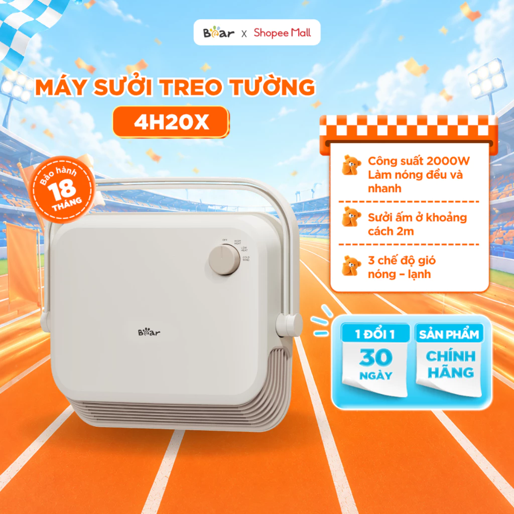 Máy Sưởi Gốm Treo Nhà Tắm Bear Đèn Sưởi, Quạt Sưởi Treo Tường Phòng Tắm Chống Nước Tiết Kiệm Điện SH-4H20X