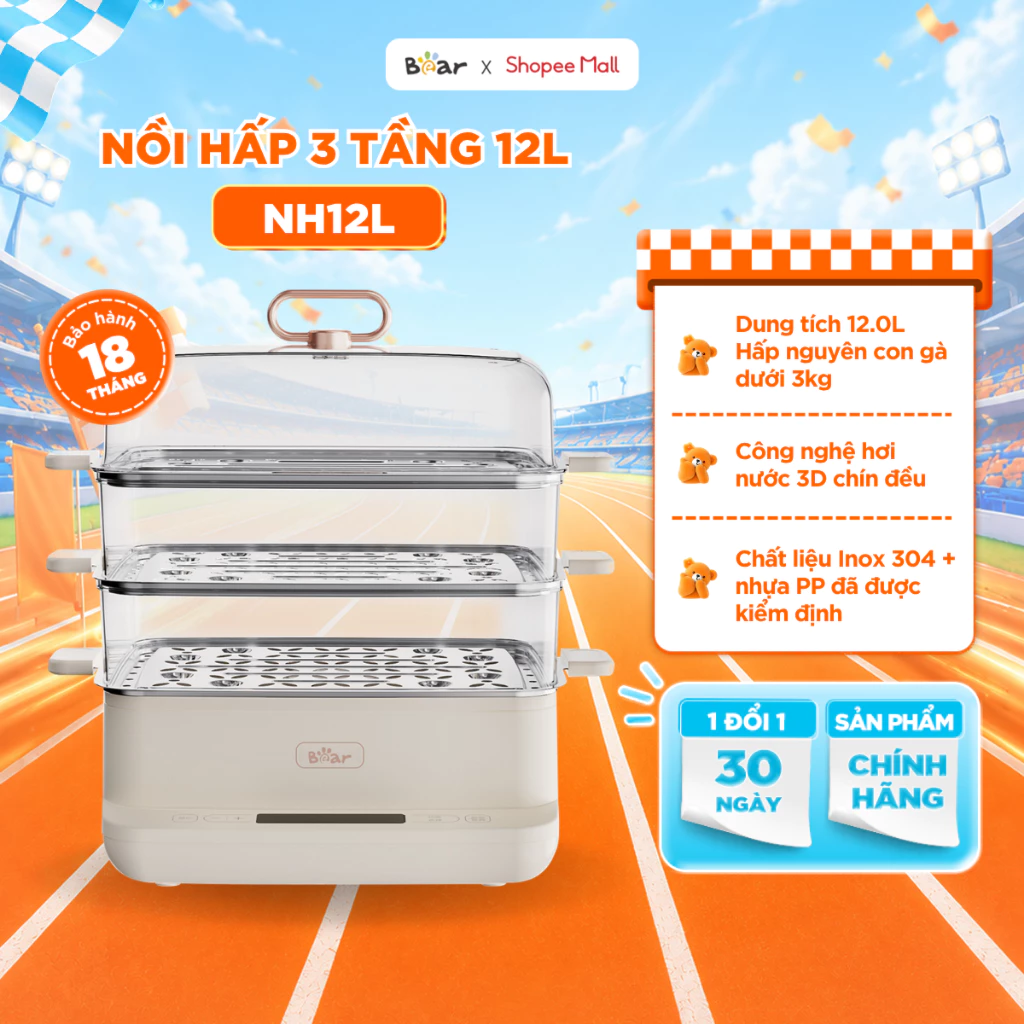 [KOL] Nồi Hấp Bear 3 Tầng SB-NH12L
