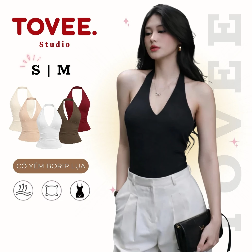 Áo YẾM TRƠN XẺ NGỰC Chất Borip Lụa Mềm Mát DD25, Áo Yếm Hở Lưng Gợi Cảm Sexy Nữ TOVEE