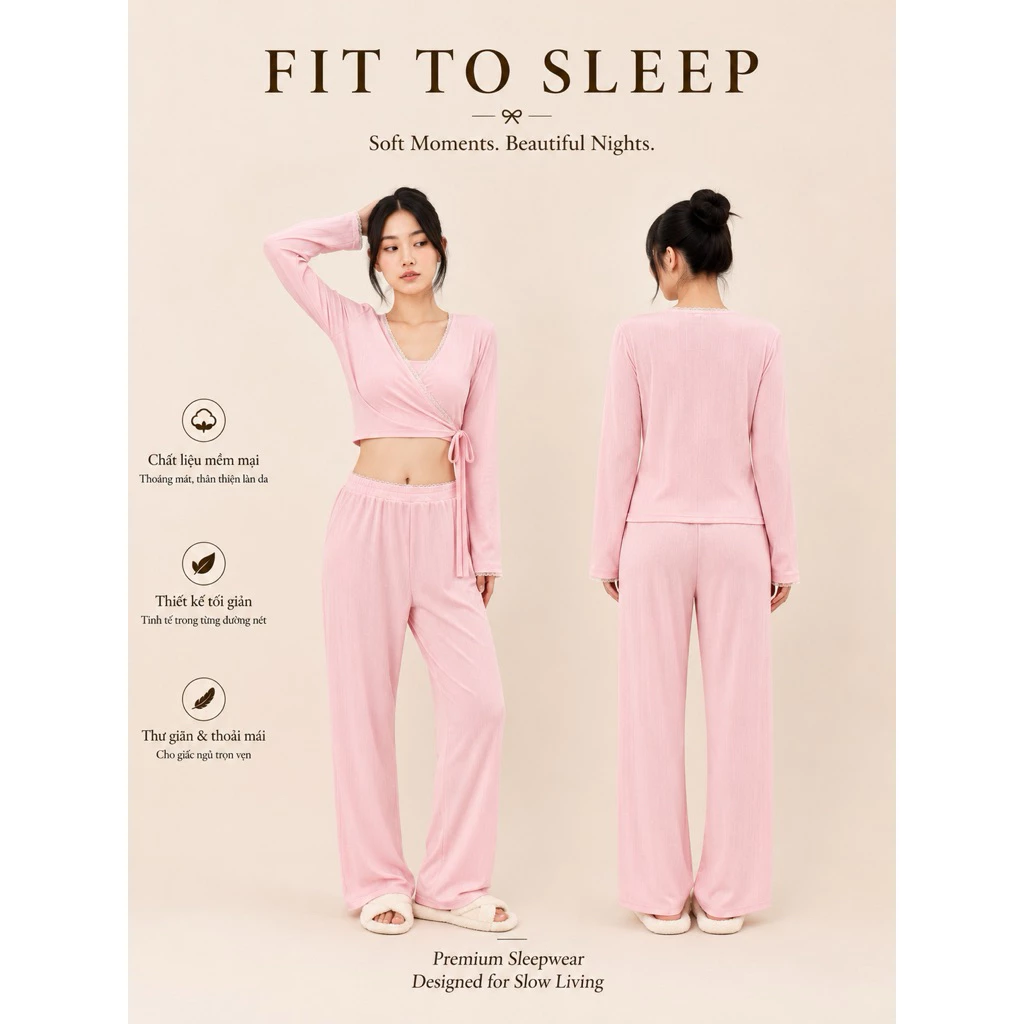 [ Fit to sleep ] - Blush Set - Cotton Co Giãn Thoáng Khí Quần Ống Rộng - Hồng
