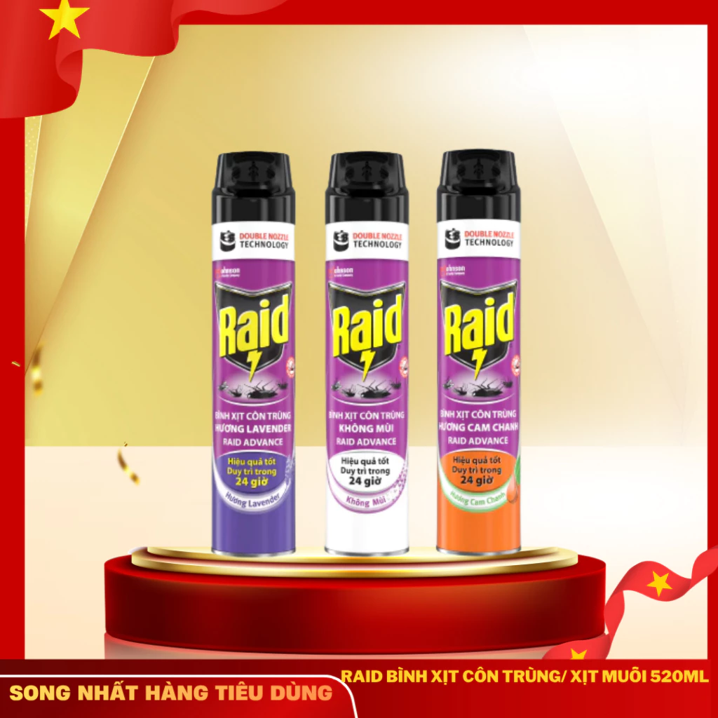 Bình Xịt Diệt Côn Trùng Raid 520ML- Có 3 mùi CHÍNH HÃNG(HÀNG MỚI VỀ . MẪU MÃ MỚI)