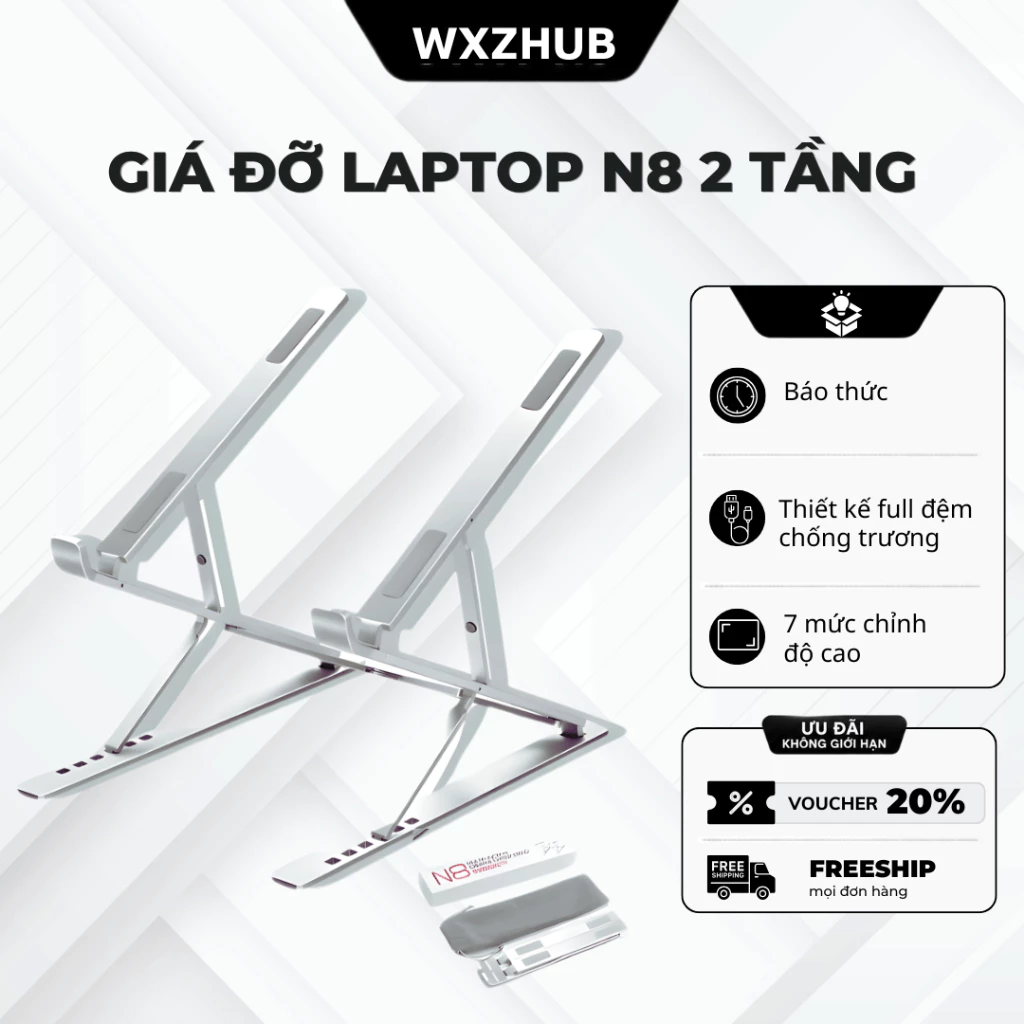 Giá Đỡ Laptop N8 2 Tầng Gấp Gọn , Giá Đỡ Máy Tính Hợp Kim Nhôm, Chống Trượt