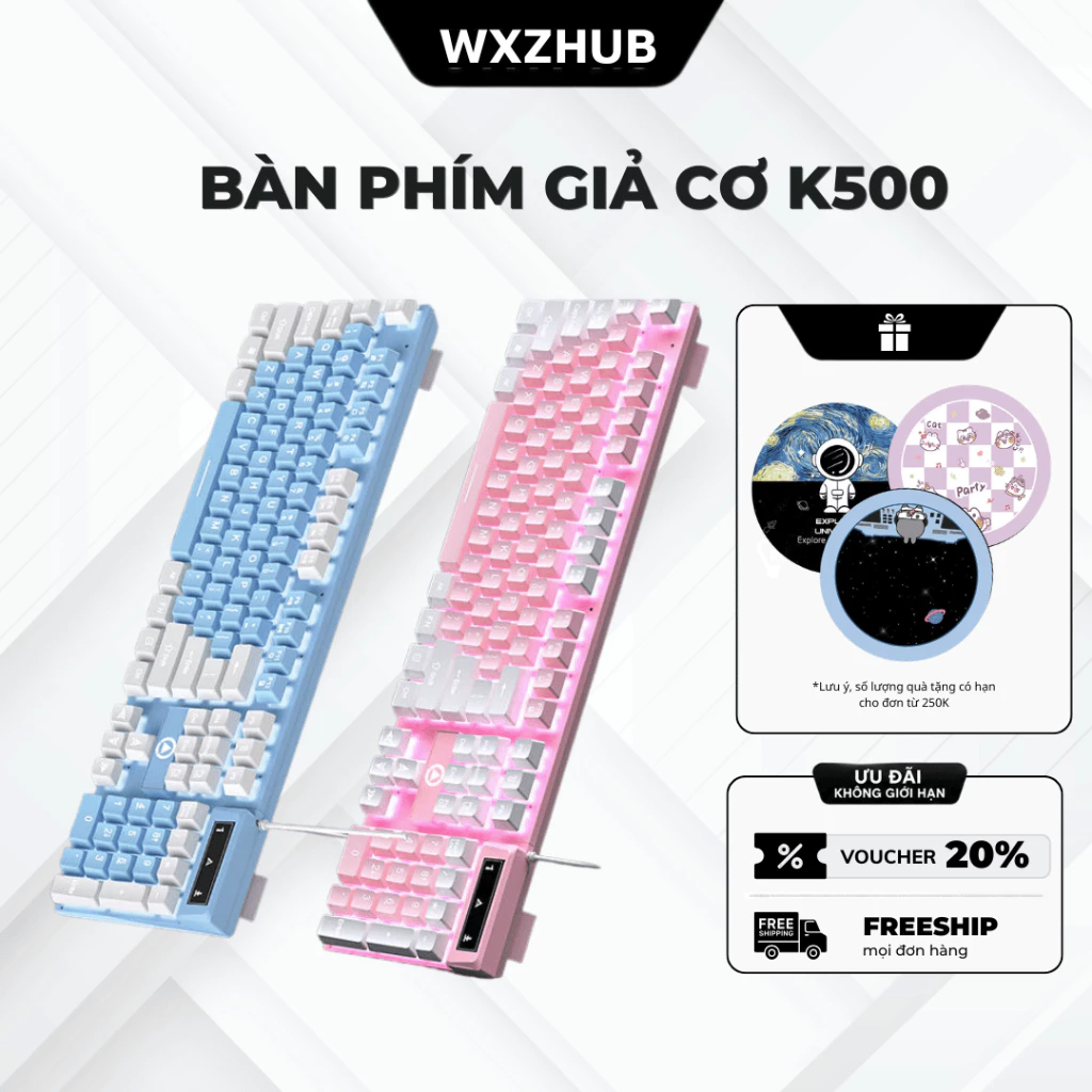 Bàn Phím Giả Cơ K500 Kèm LED RGB, Bàn Phím Gaming Full 104 Phím, Kết Nối Có Dây