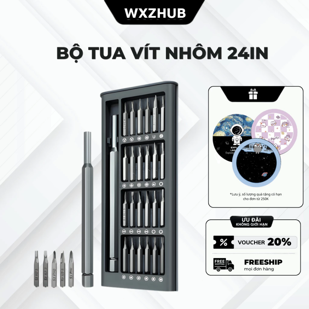Bộ Tua Vít Mini Đa Năng 24 IN1 Chất Liệu Nhôm, Bộ Tua Vít Đa Năng Nam Châm Sửa Chữa Máy Tính, Điện Thoại