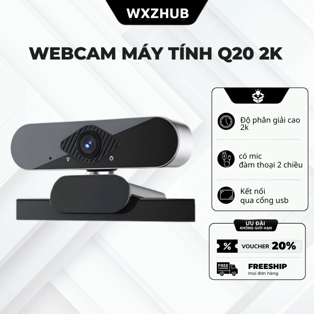 Webcam Laptop Cao Cấp Q20 Siêu Nét 2K, Webcam Máy Tính Kèm Mic, Hỗ Trợ Sáng Livestream, Học Online