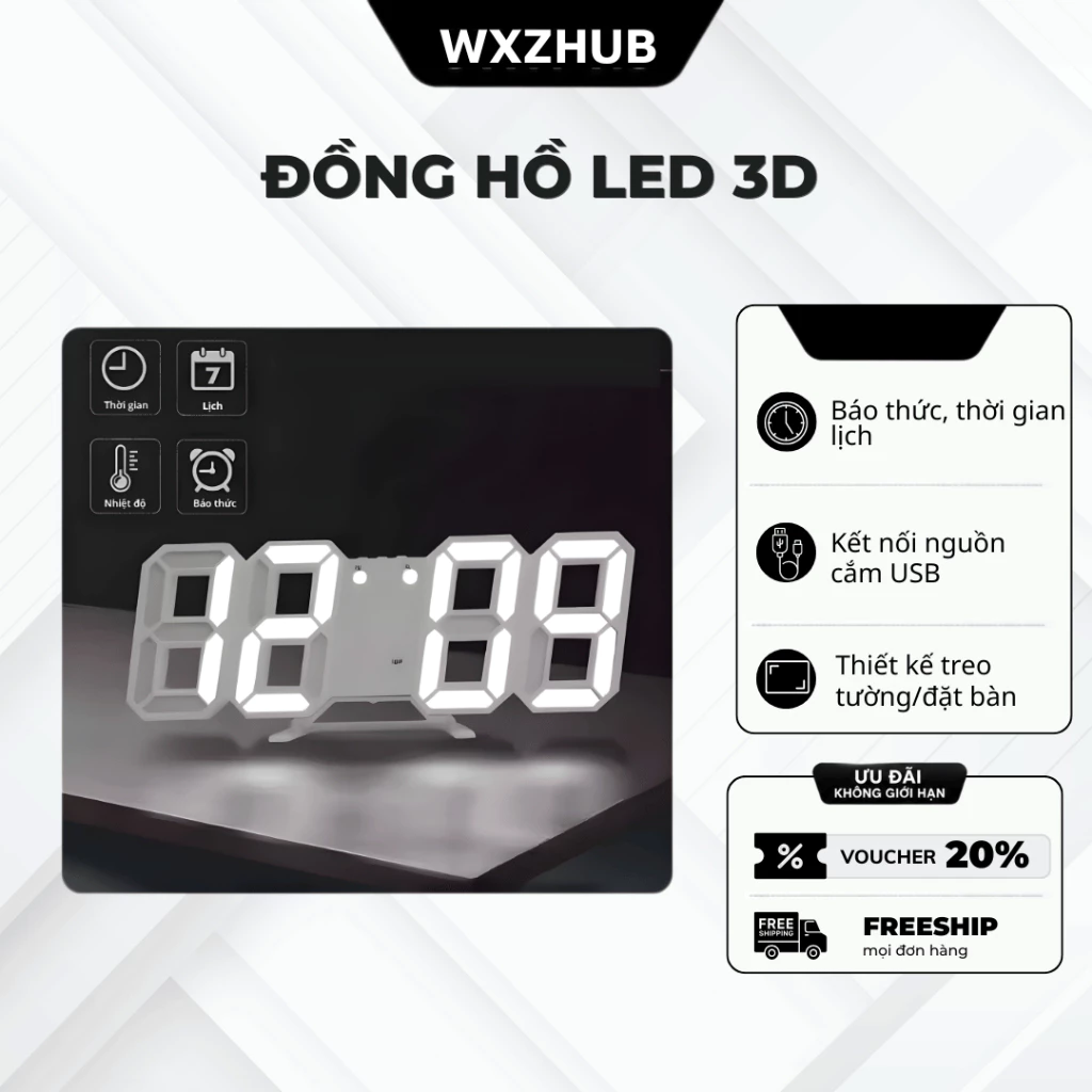 Đồng Hồ LED Để Bàn & Treo Tường Hiển Thị Giờ, Đồng Hồ Đặt Bàn Trang Trí Phòng Ngủ