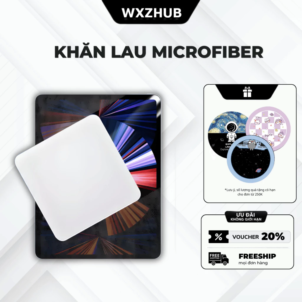 Khăn Lau Microfiber 2 Lớp Chống Xước Kính, Khăn Lau Kính 16x16cm Siêu Sợi Lau Màn Hình