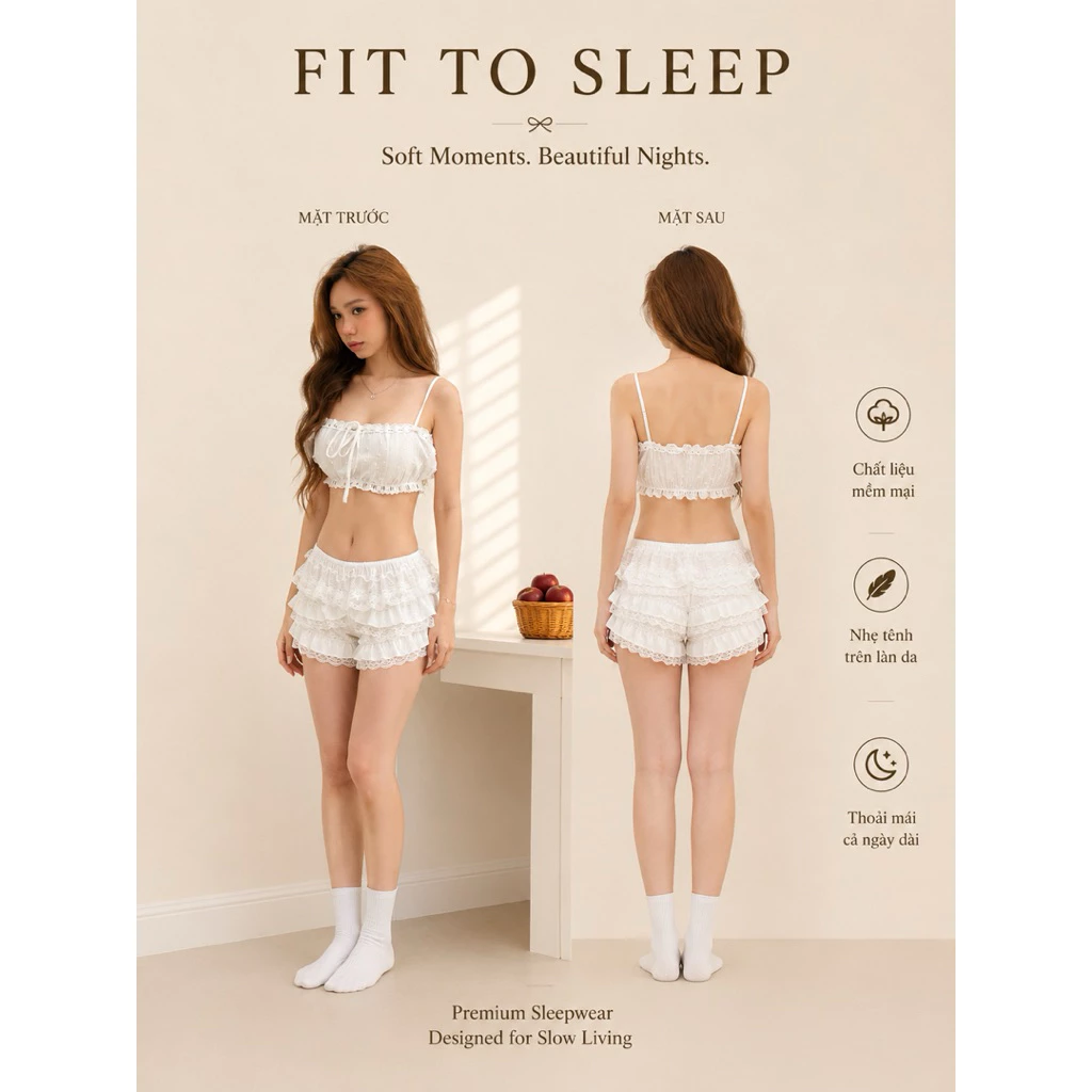 [ Fit to sleep ]- Coastal Breeze Set Form Croptop Sexy Gợi Cảm - Màu Trắng - Cotton Cao Cấp