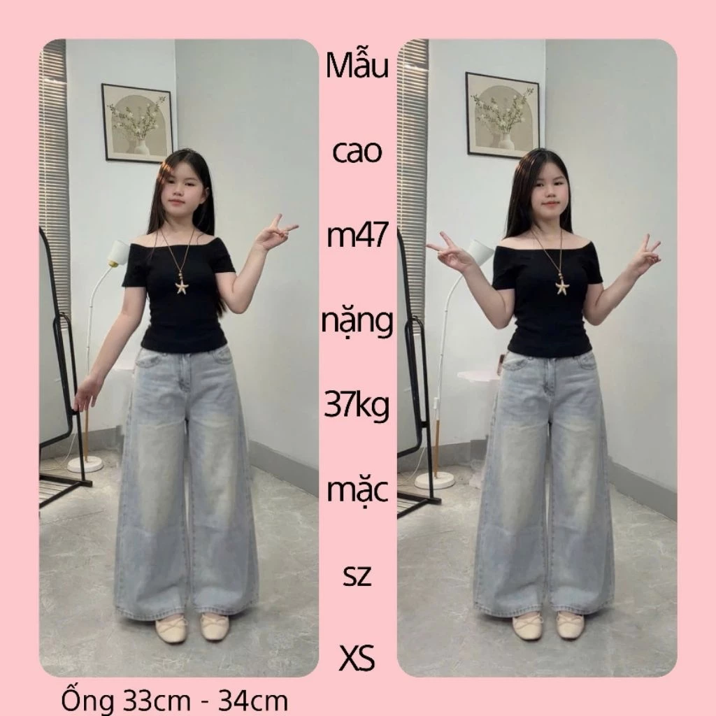 (SUÔNG RỘNG NẤM) ỐNG 33CM - 34CM QUẦN JEANS NỮ ỐNG RỘNG MÀU XANH NHẠT BỤI ỐNG VÁY NẤM LÙN ( NHẬN ĐƠN TỪ M42 TRỞ LÊN )