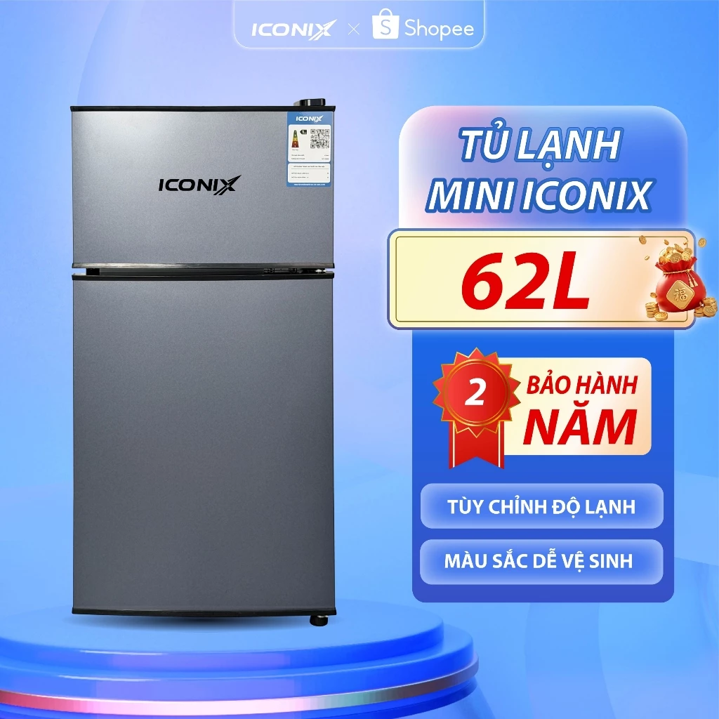 Tủ lạnh mini ICONIX 62L ( CÓ ĐÈN ) có ngăn bị đá , ngăn mát ,tùy chỉnh độ lạnh - bảo hành 2 năm