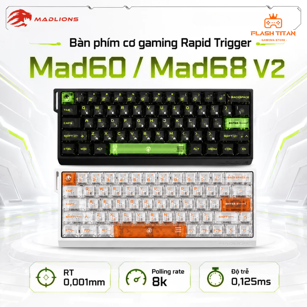 Bàn Phím Cơ Gaming Rapid Trigger MADLIONS MAD60 / MAD68 V2 HE - Polling Rate 8k - Độ trễ thấp, RT 0.001ms -chơi game FPS