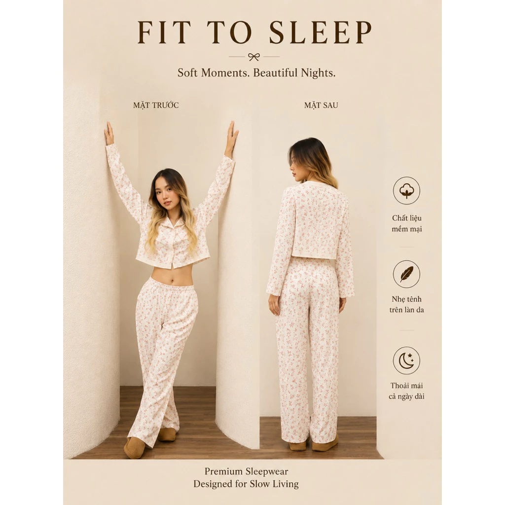 [ Fit to sleep ] - Rosaline Pijamas - Cotton Đũi Họa Tiết Hoa Nhí - Trắng