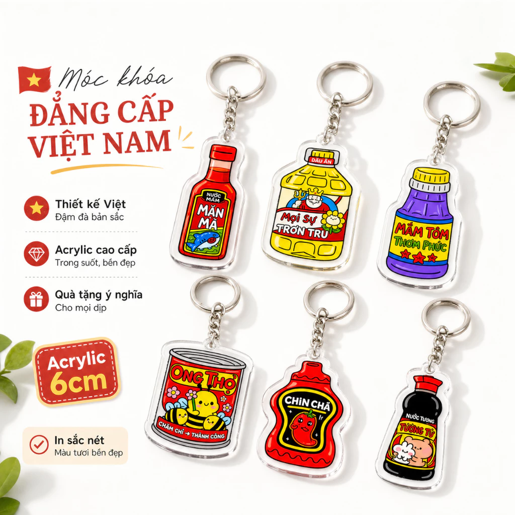 Móc khóa đẳng cấp Việt Nam keychain acrylic 6cm, móc khóa vô tri hài hước đồ dùng Việt treo balo quà tặng nlp shop