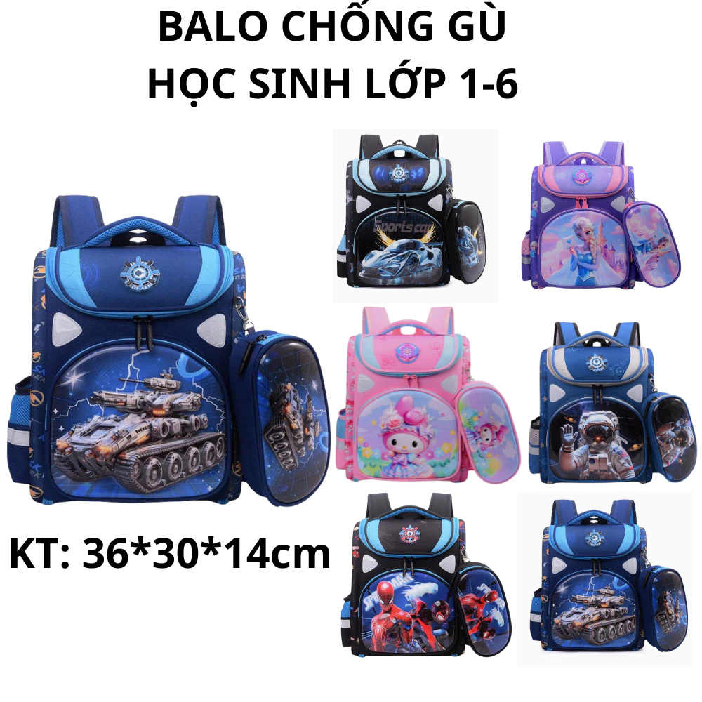 Balo chống gù cho bé trai gái tiểu học, ba lô đi học cấp 1 in nổi 3D cao cấp hình khủng long, phi hành gia