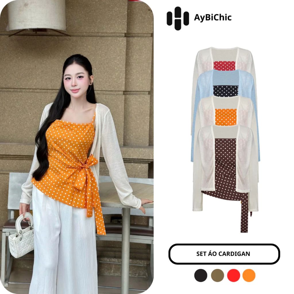Set Áo Cardigan Nữ Vải Tencel Mới, 2 Món Kèm Áo Hai Dây  Chấm Bi Trong Dễ Mix Đồ Chất Vải Mềm Mại Che Nắng Tốt AB6250