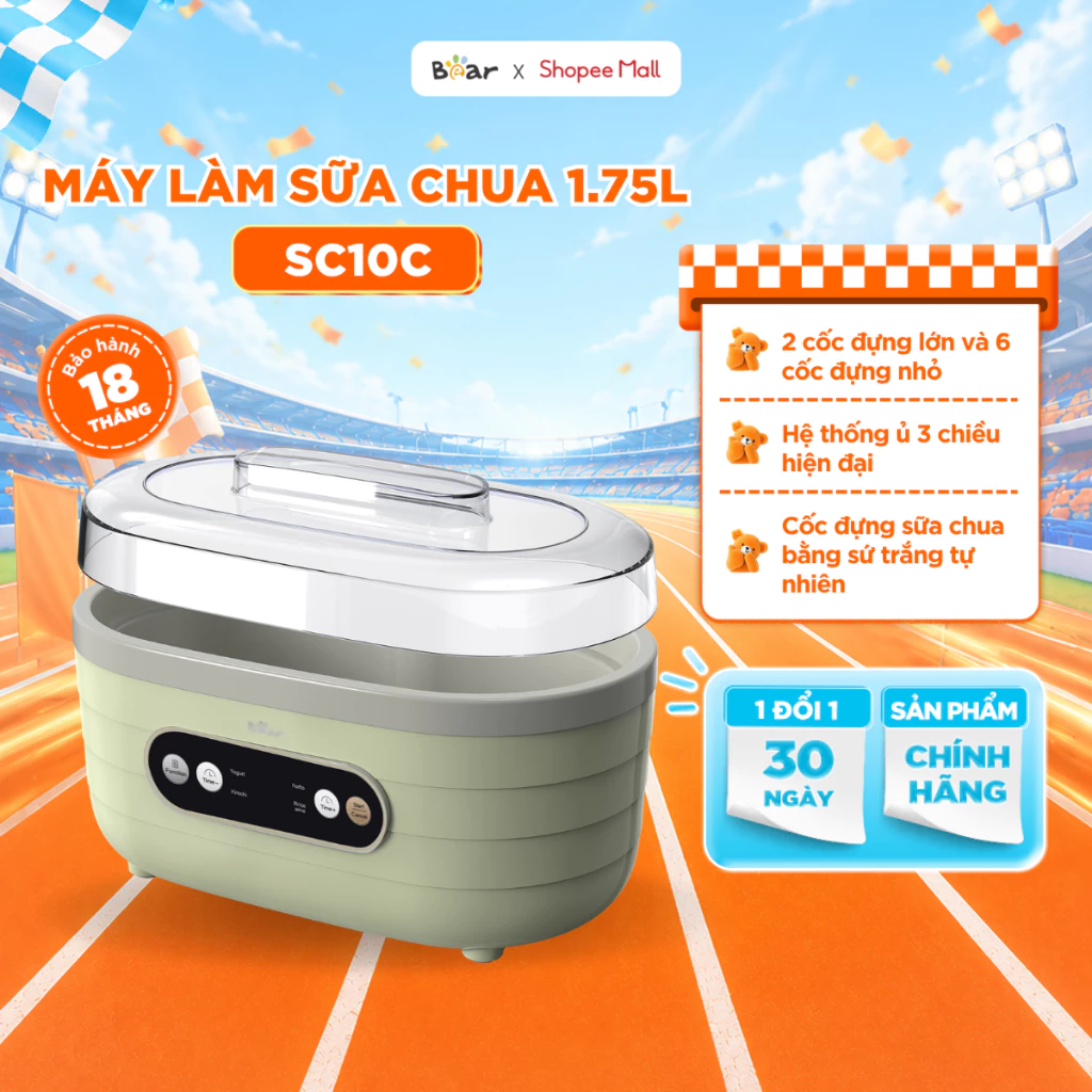 Máy Làm Sữa Chua Bear 1,7L Đa Chức Năng Lên Men Tự Động Tiết Kiệm Thời Gian Đảm Bảo An Toàn Vệ Sinh Thực Phẩm SB-SC10C