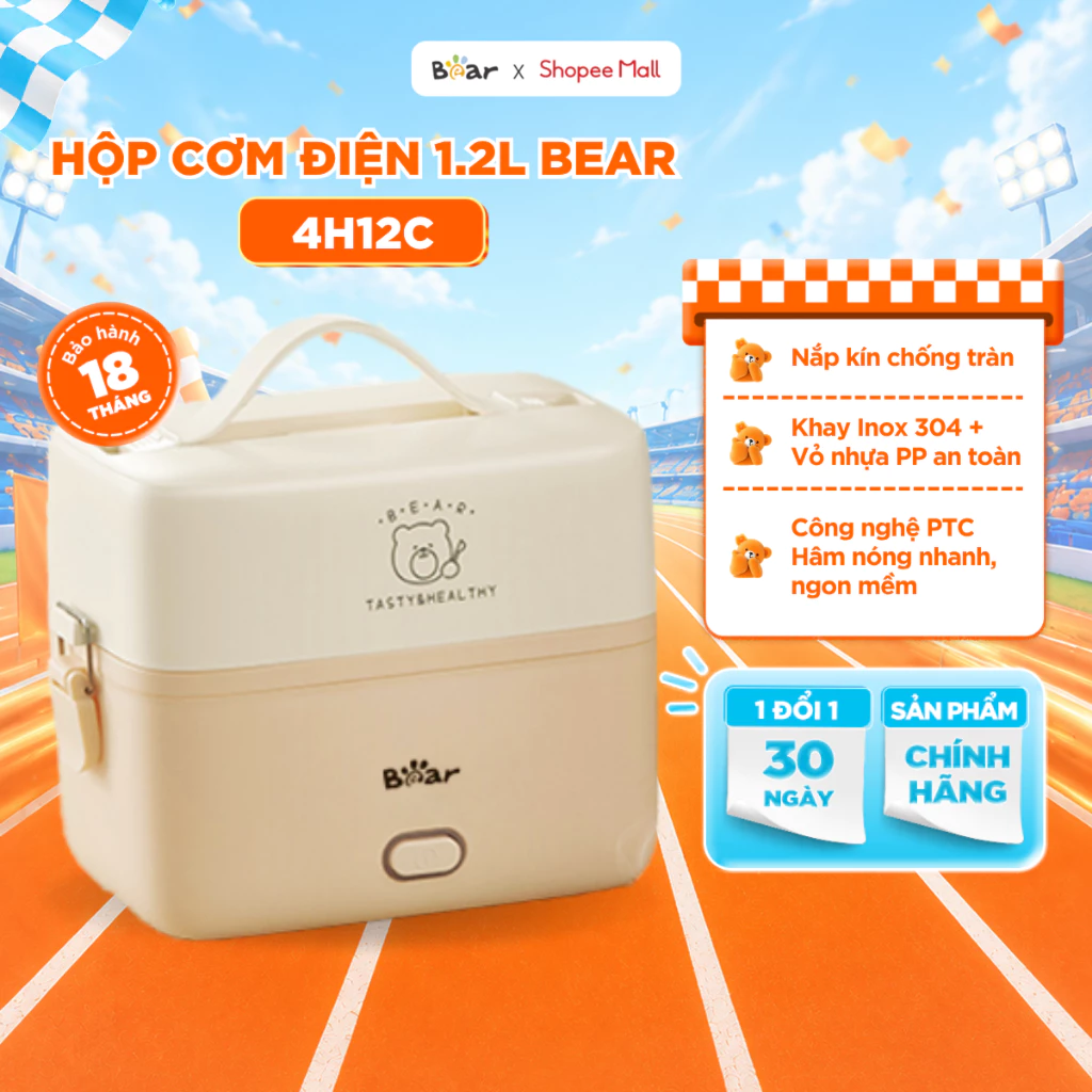 Hộp Cơm Cắm Điện Văn Phòng Bear 2 Ngăn Hâm Nóng Nhanh Chống Tràn Giữ Nhiệt Tiện Dụng Cho Dân Văn Phòng LB-4H12C