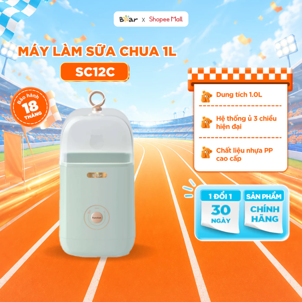 Máy Làm Sữa Chua BEAR 1L Lên Men Tự Động 3 Chức Năng Bảo Đảm An Toàn Vệ Sinh Thực Phẩm SB-SC12C