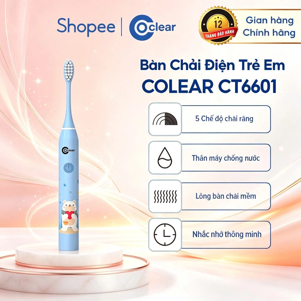 Bàn Chải Sóng Âm Điện Dành Cho Trẻ Em Coclear CT6602 Thân Máy Kháng Nước - Hàng Chính Hãng