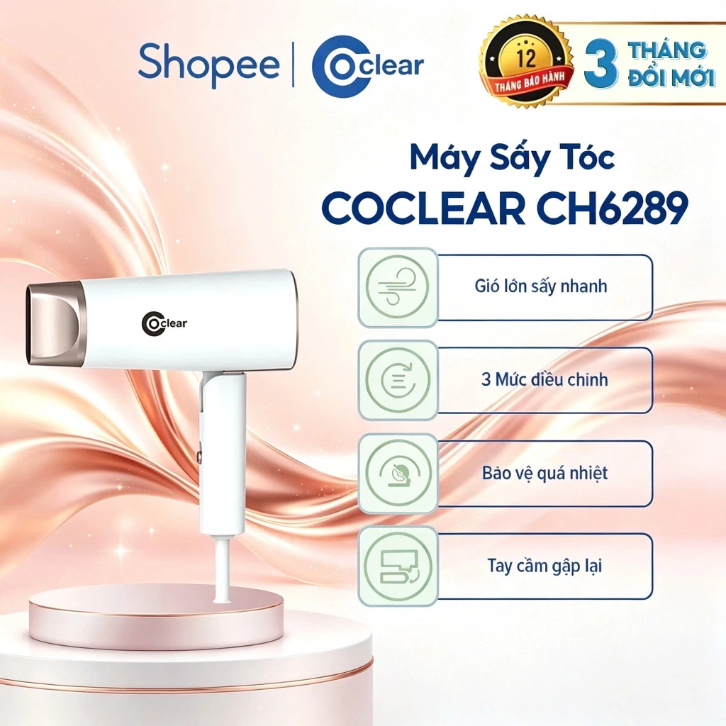 Máy Sấy Tóc Coclear CH6289 (1800W) Chế Độ Sấy Mát Bảo Vệ Tóc - Hàng Chính Hãng