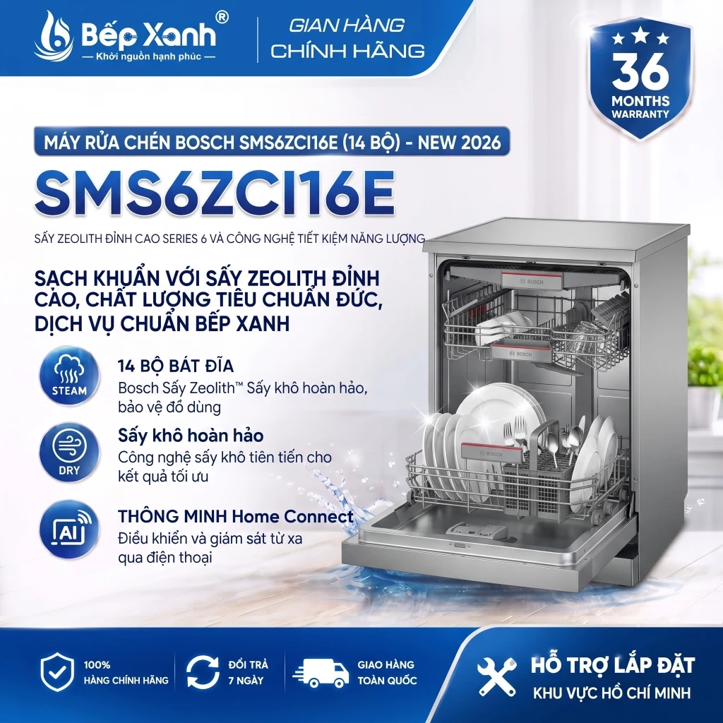 TẶNG QUÀ 890.000Đ | Máy rửa bát Bosch SMS6ZCI16E Series 6, Made In Germany  - Sấy Zeolith