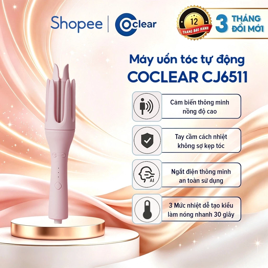 Máy uốn tóc tự động COCLEAR CJ6511, lớp phủ gốm bảo vệ tóc, điều khiển nhiệt độ ba cấp, chức năng bảo vệ tóc ion âm