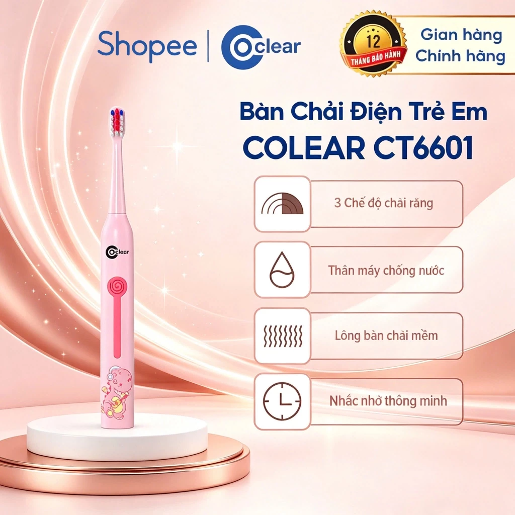Bàn Chải Sóng Âm Điện Dành Cho Trẻ Em Coclear CT6601 Thân Máy Kháng Nước - Hàng Chính Hãng