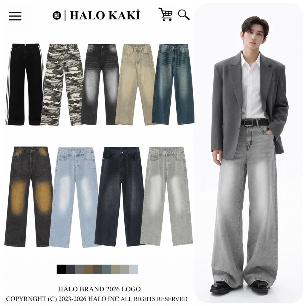 [FULL MÀU] QUẦN BAGGY JEANS MÀU WASH (XÁM/KHÓI/XANH/ĐEN) FORM ỐNG RỘNG NAM NỮ PHỦ GÓT CHÙM GIÀY HALO KAKI