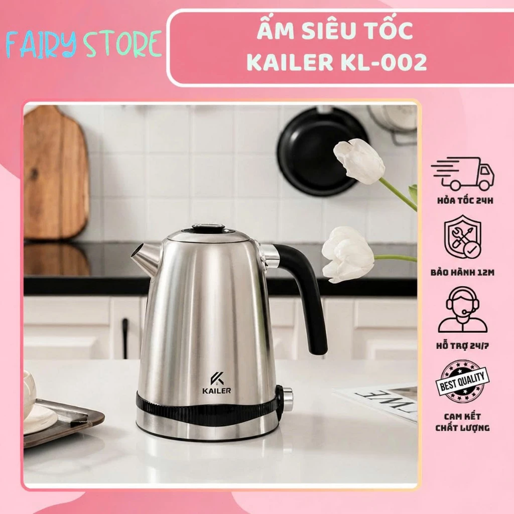 Ấm Đun Siêu Tốc Kailer KL-002 1.7 L - Lõi Inox 304 An Toàn, Sôi Nhanh, Giữ Ấm, Hiện Nhiệt, Tiện Lợi