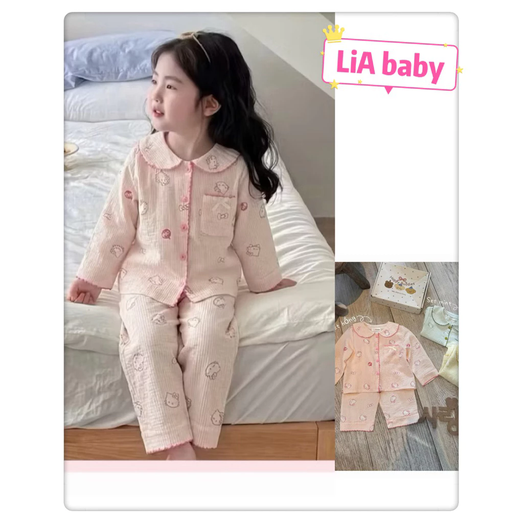 [Mới về] Bộ pizama bé gái hoạ tiết siêu xinh kitty chất liệu mềm mát thoải mái cho bé mặc ở nhà đi chơi-  H72